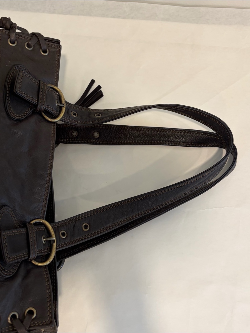 Nicoli Brown italian Leather oversized hobo fringe purse handbag shoulder bag - Picture 8 of 13